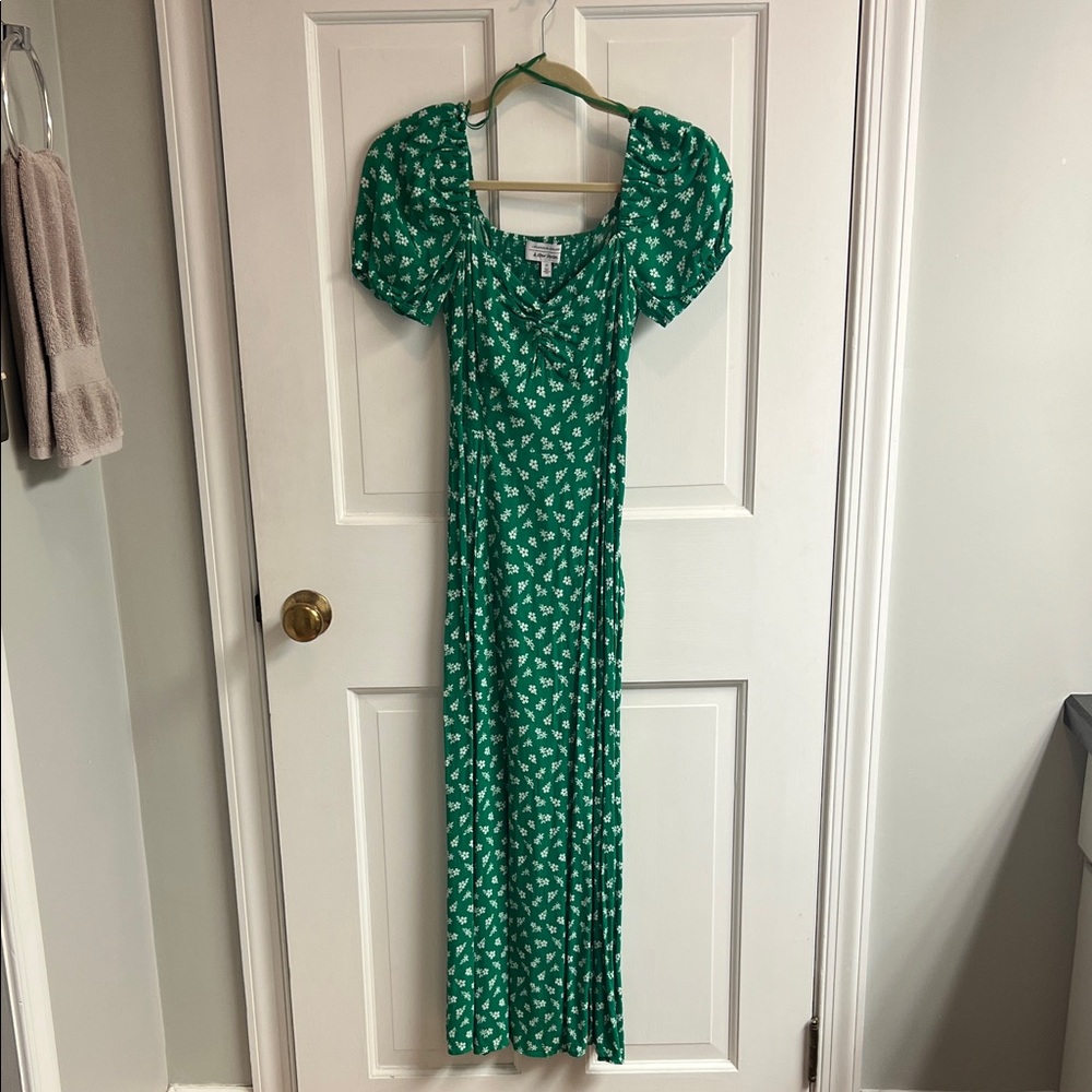 & Other Stories Green Floral Puff Sleeve  Dress